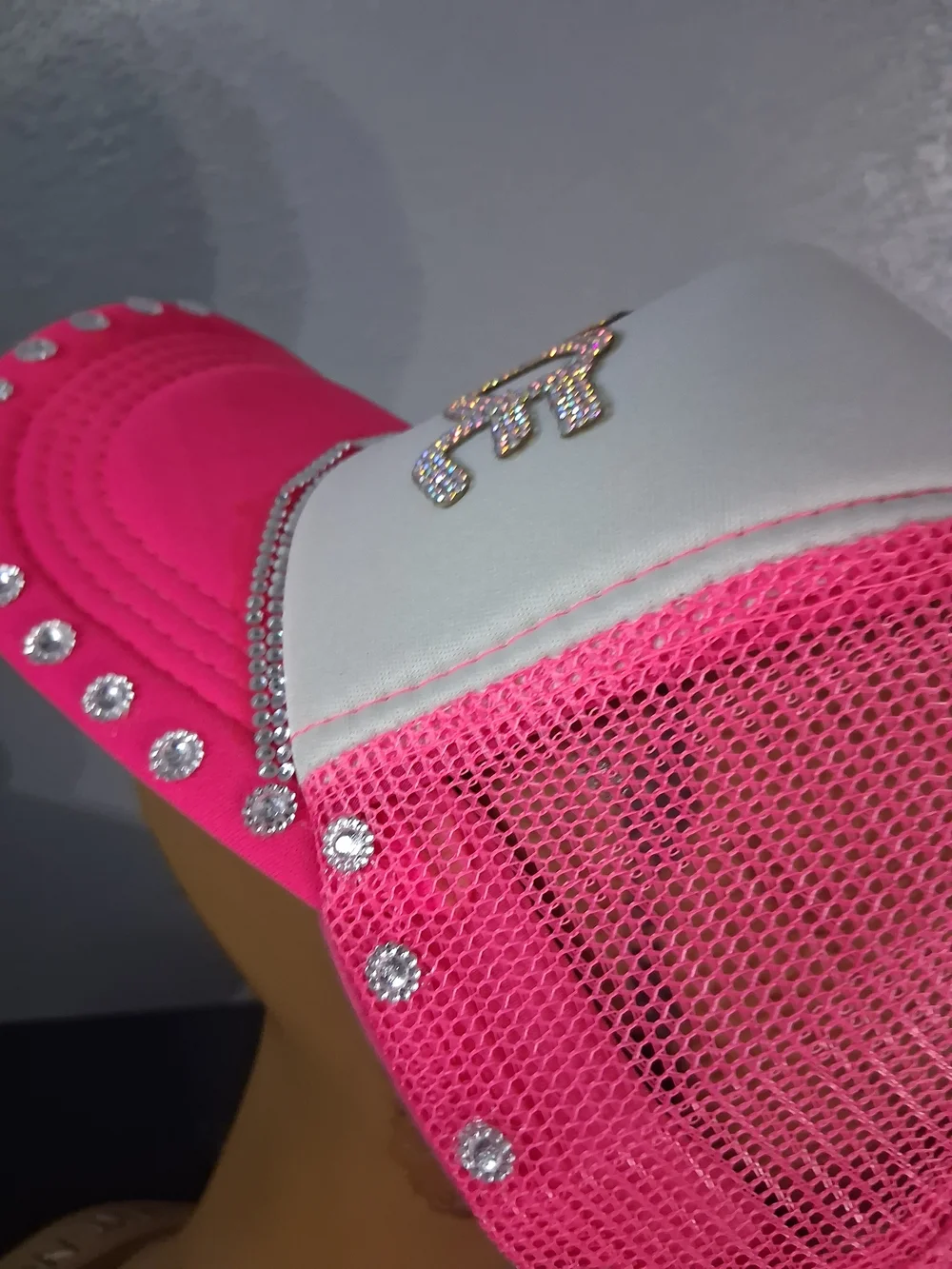 Hand Crafted Fierce Embellished Trucker Hat - Hot Pink & White